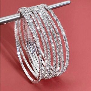 Silver Sparkling Stone Bangle Bracelets